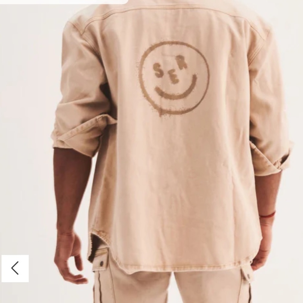 SEROYA Alex Shirt Jacket - Beige Canvas / Smiley Back Print Size Medium